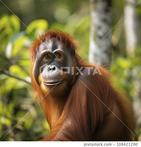 borneo orangatan looking out of forest borneo orangatan looking out of forest 108421200