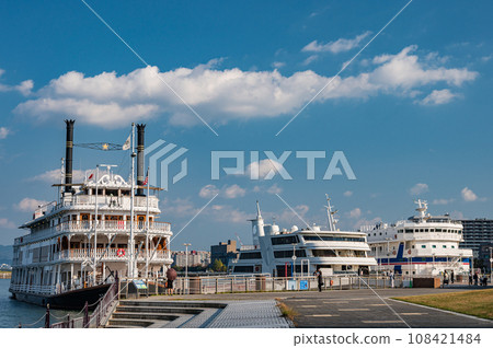 Tourist boats Michigan and Bianca anchored at Otsu Port in Lake Biwa Tourist boats Michigan and Bianca anchored at Otsu Port in Lake Biwa 108421484