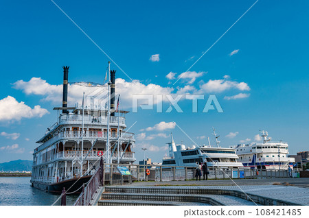 Tourist boats Michigan and Bianca anchored at Otsu Port in Lake Biwa Tourist boats Michigan and Bianca anchored at Otsu Port in Lake Biwa 108421485