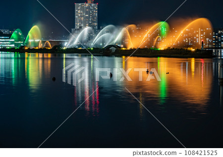 Lake Biwa Flower Fountain illuminated at night 108421525