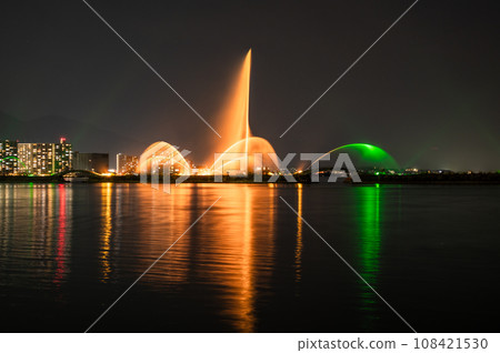 Lake Biwa Flower Fountain illuminated at night Lake Biwa Flower Fountain illuminated at night 108421530