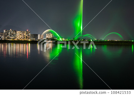 Lake Biwa Flower Fountain illuminated at night Lake Biwa Flower Fountain illuminated at night 108421533