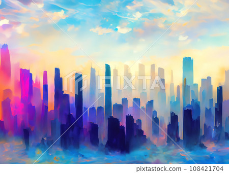 Illustration of a hazy skyscraper city 108421704