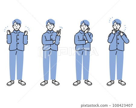 Full body illustration (person, man, high school student, student, teenager, motivated, thinking, understanding, surprised, worried, future, career path) 108423407