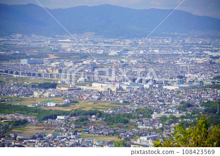 Telephoto shot of the center of Joyo city overlooking from Mt. Mantoro Observation Deck 108423569