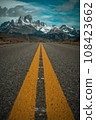 Fitzroy, a mountain representing the Patagonia region in southern Argentina, and the straight road leading to it 108423662
