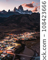 An observation deck that offers a panoramic view of Fitz Roy, a mountain representing the Patagonia region in southern Argentina, and the city lights. 108423666