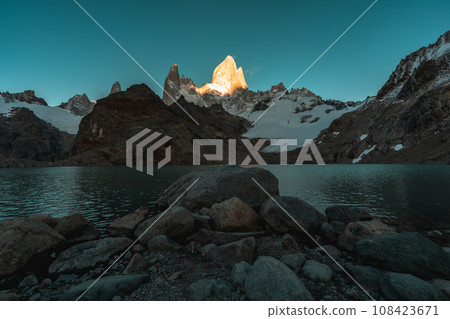 Looking up close at Fitz Roy, a mountain representing the Patagonia region in southern Argentina 108423671