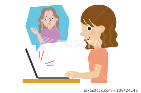 Profile of a Japanese woman listening to a foreign teacher online Profile of a Japanese woman listening to a foreign teacher online 108424149