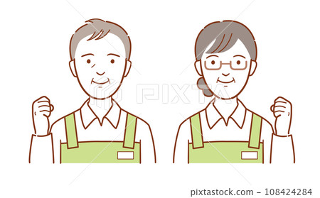 Illustration of working male and female seniors (wearing aprons) 108424284