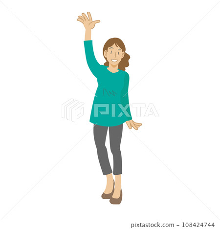 A woman waving her hands cheerfully 108424744