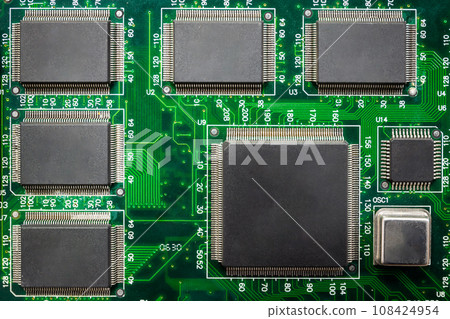 Closeup of Chips on boards of computer and smart devices Processing phone. Select focus and Copy space background Closeup of Chips on boards of computer and smart devices Processing phone. Select focus and Copy space background 108424954