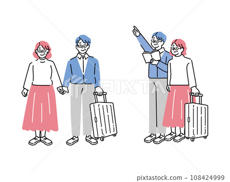 Travel, vacation illustrations (couple, old age, senior generation, couple, travel, overseas) 108424999