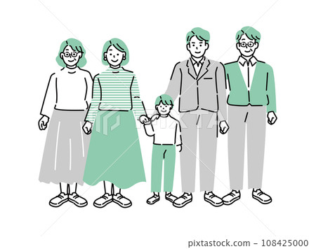 Family illustration (family of 5, future, childcare, old age, loan, savings, own home, 3 generations, elementary school students) 108425000