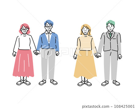 Illustration of a couple (family of two, couple, marriage, future, child-rearing, old age, loan, savings, own home, family) 108425001