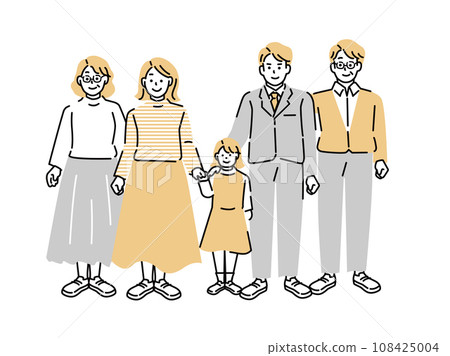 Family illustration (family of 5, future, childcare, old age, loan, savings, own home, 3 generations, elementary school students) Family illustration (family of 5, future, childcare, old age, loan, savings, own home, 3 generations, elementary school students) 108425004