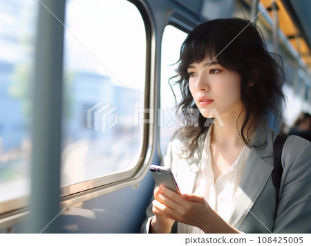 使用智能手機的婦女在汽車 使用智能手機的婦女在汽車 108425005