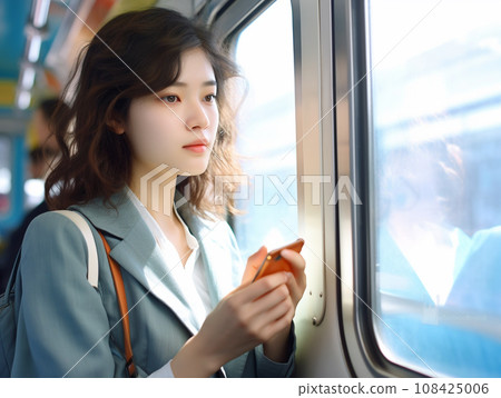 使用智能手機的婦女在汽車 使用智能手機的婦女在汽車 108425006