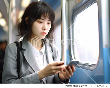 使用智能手機的婦女在汽車 使用智能手機的婦女在汽車 108425007