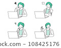 Female doctor with various expressions operating a PC 108425176