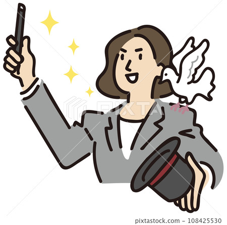 身穿西裝、肩上扛著鴿子的女子表演魔術 108425530