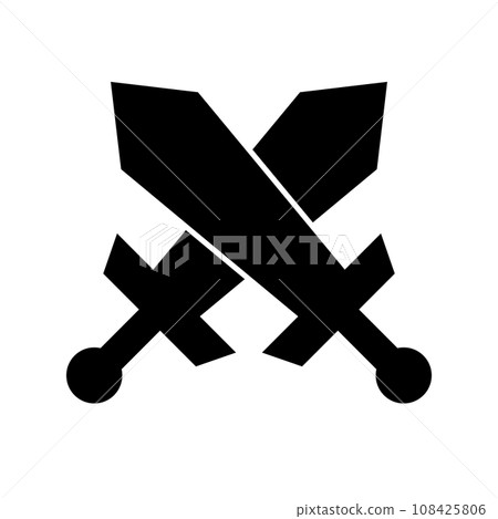 戰鬥剪影圖示。交叉的劍剪影圖示。向量。 108425806
