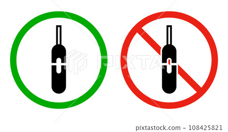 E-cigarette permission and prohibition icon set. vector. E-cigarette permission and prohibition icon set. vector. 108425821