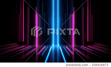 Abstract multicolor neon glowing line, Technology background, Generative AI 108426873