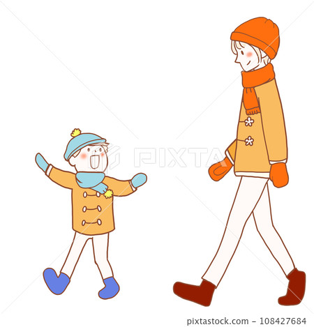 mother and child walking in winter mother and child walking in winter 108427684