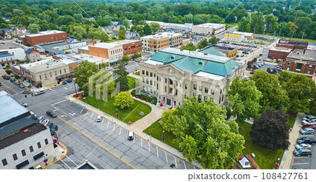 Aerial entrance view in summer of Auburn courthouse Aerial entrance view in summer of Auburn courthouse 108427761