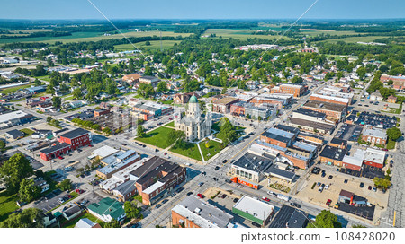 Aerial view of Columbia City with Whitley County Courthouse in center of downtown Aerial view of Columbia City with Whitley County Courthouse in center of downtown 108428020