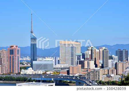 Fukuoka City Urban Scenery Fukuoka Tower View from Mt. Atago 108428039