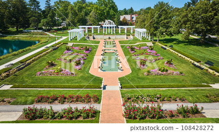 Geometric symmetry at gorgeous Lakeside Park outdoor wedding location aerial 108428272