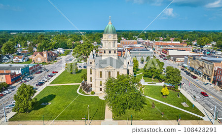 Sunny aerial Whitley County courthouse in downtown Columbia city 108428291