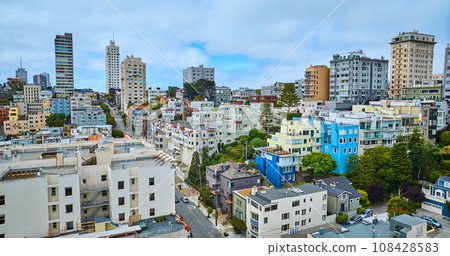Aerial residential downtown skyscrapers in San Francisco California Aerial residential downtown skyscrapers in San Francisco California 108428583