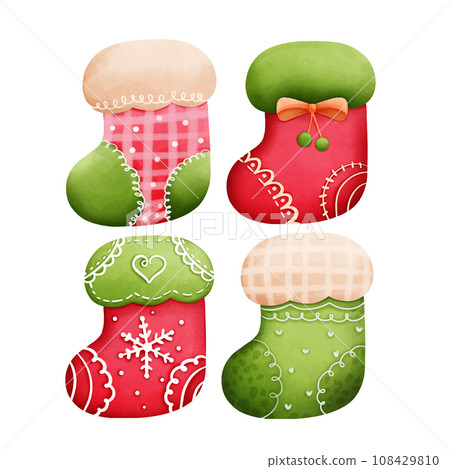 Set Watercolor Socks, Merry Christmas Clipart Illustration Set Watercolor Socks, Merry Christmas Clipart Illustration 108429810