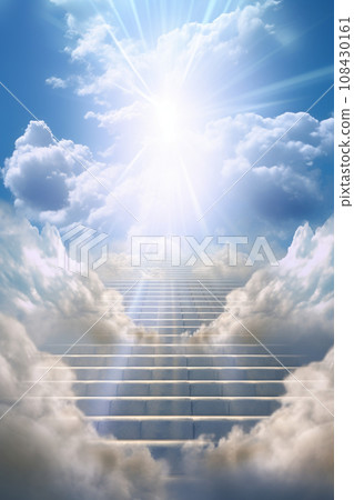 Image of the stairs leading to success Blue sky and white clouds Shining sky AI image Image of the stairs leading to success Blue sky and white clouds Shining sky AI image 108430161