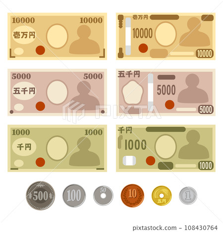 日本紙幣和硬幣 日本紙幣和硬幣 108430764