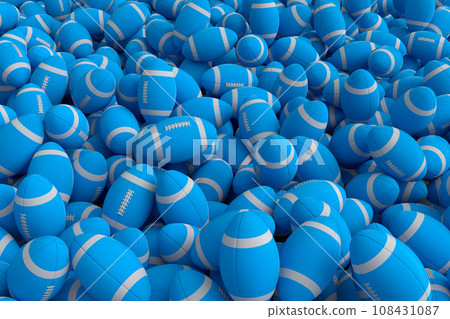Many of flying blue american football ball falling on white background Many of flying blue american football ball falling on white background 108431087
