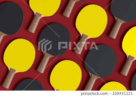 Pattern from ping pong rackets for table tennis on red background 108431121