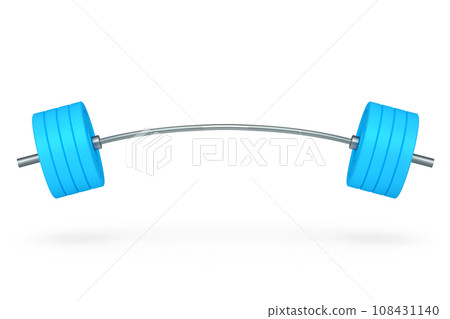 Abstract metal barbell with blue disks isolated on white background 108431140