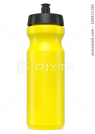 Yellow plastic sport shaker for protein drink isolated on white background. Yellow plastic sport shaker for protein drink isolated on white background. 108431160