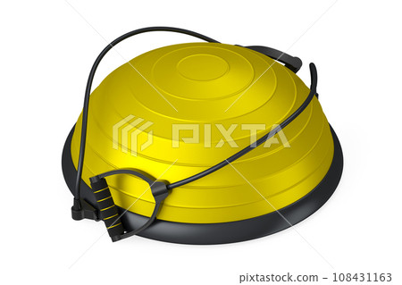 Yellow fitness ball with hand expander isolated white background Yellow fitness ball with hand expander isolated white background 108431163
