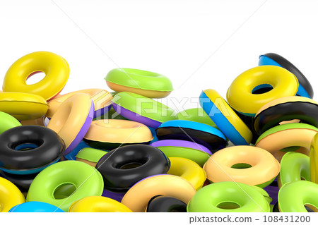 Pile of inflatable ring for swimming pool isolated on white background Pile of inflatable ring for swimming pool isolated on white background 108431200