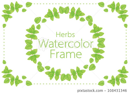 用於香氣的草藥和植物的插圖框架。水彩風格向量素材 108431346