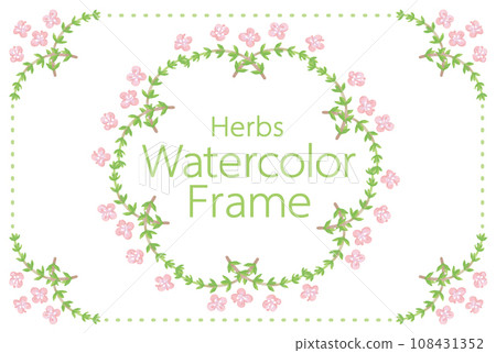 用於香氣的草藥和植物的插圖框架。水彩風格向量素材 108431352