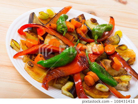 Vegetarian food - vegetables baked in the oven Vegetarian food - vegetables baked in the oven 108431418