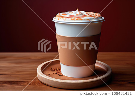 Paper cup for coffee or tea to take away on the table. Mockup for applying the logo. 108431431