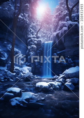 Winter forest Fantastic forest and river landscape illustration AI image 108431493