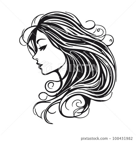 Silhouette of a woman with long flowing hair, with isolated background. Silhouette of a woman with long flowing hair, with isolated background. 108431982